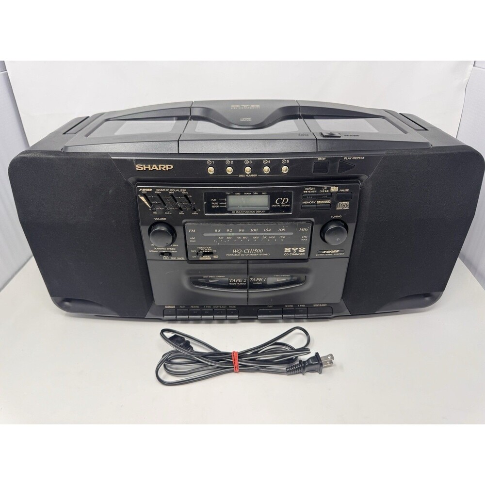 Sharp WQ-CH1500 5 CD Changer Dual Cassette AM/FM Stereo Boombox (See Video)